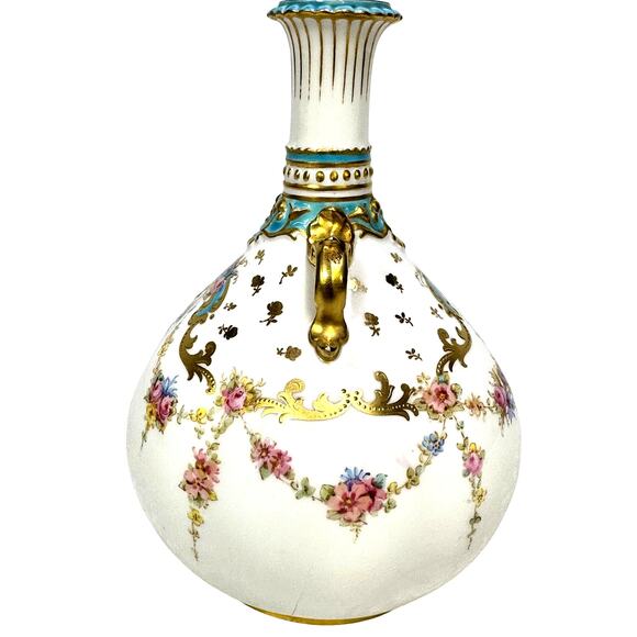 Antique Royal Crown Derby Late 1800's 6" Vase-Turquoise Gilded Accents-Exquisite - Picture 8 of 11